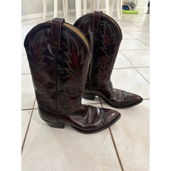 Dan Post Western Cowboy Boots Men’s 10.5 D Black Cherry Burgundy Pointed Toe GUC - Picture 2 of 14